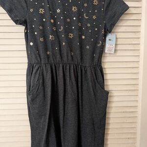 Cat & Jack Gray Dress with Gold Star and Moon Accents